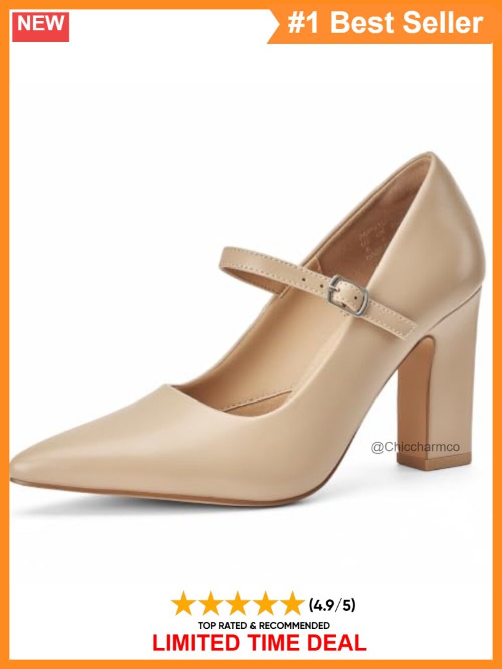 Women's Mary Jane Pumps Pointed Toe High Block Heel Buckle Strap Cushioned